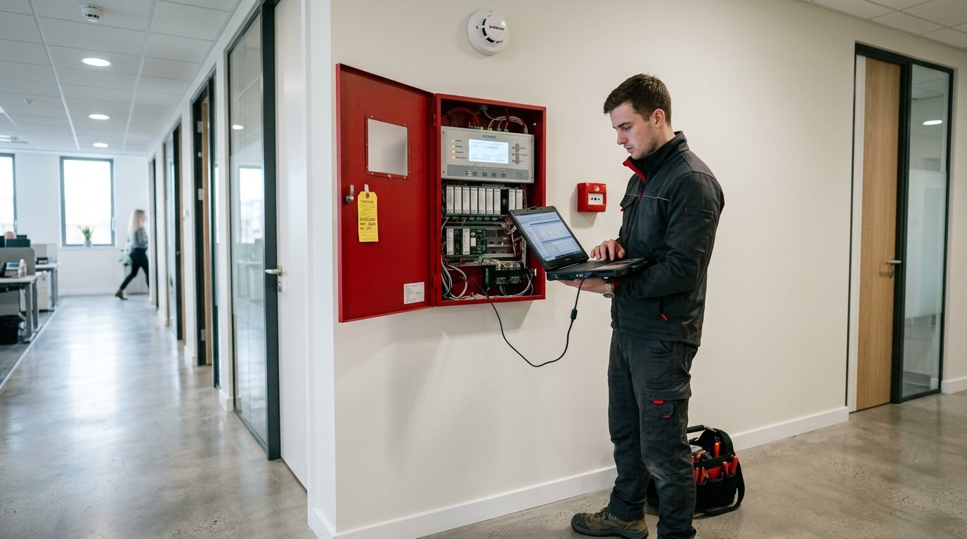 Техник UDG FIRE проверяет адресную пожарную сигнализацию